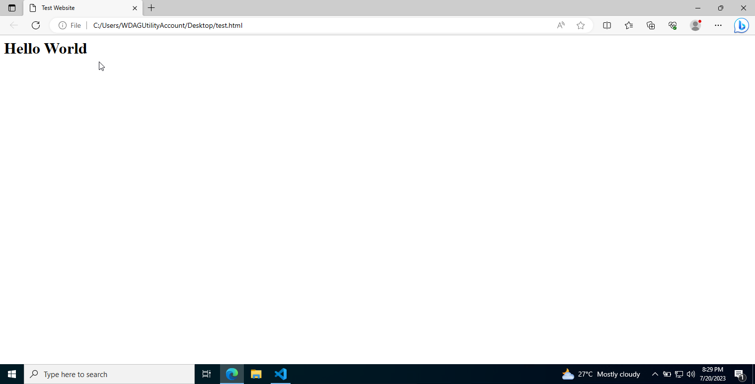 Test Website - Hello World on Browser