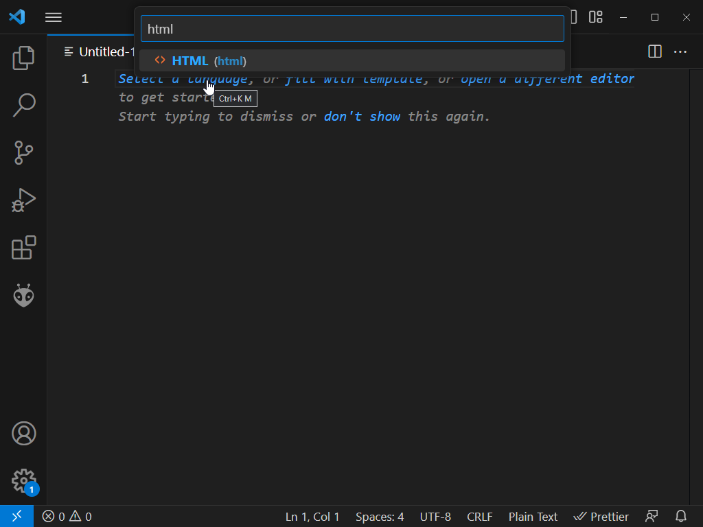 Choose HTML as language