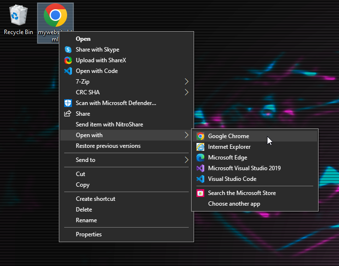 Open Saved file using google chrome browser