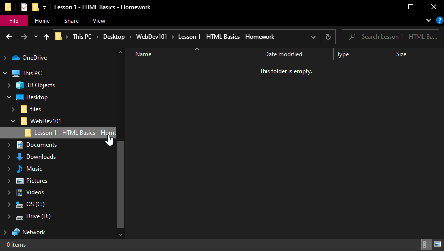 create folder for homework