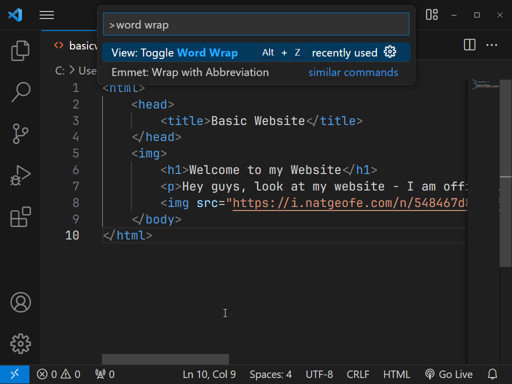 enable word wrapping on vscode